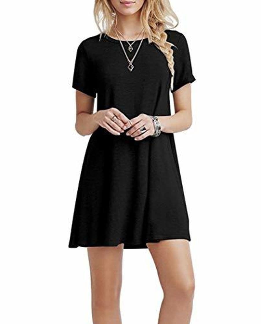 Moda YOUCHAN Vestidos Mujer de Camiseta Suelto Casual Cuello Redondo Ocasional Sólida Mini