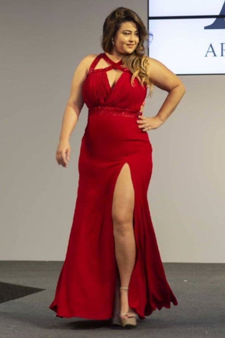 Moda Vestido plus size longo vermelho