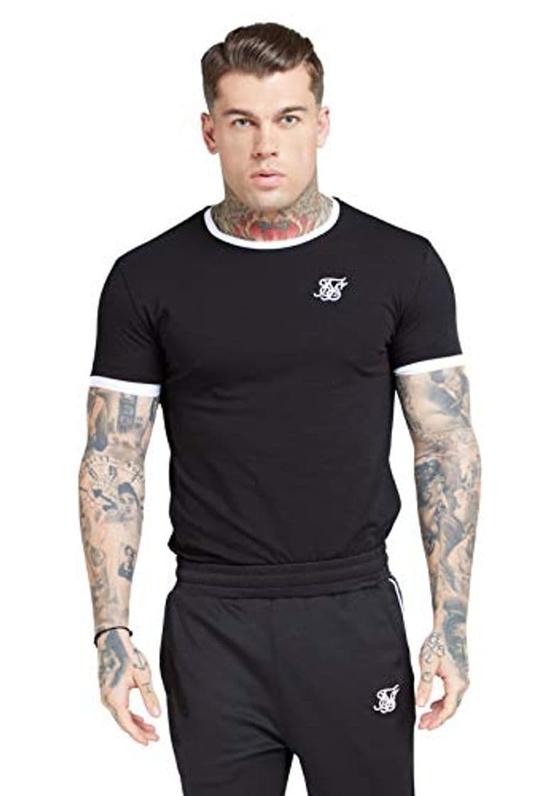 Fashion Sik Silk de los Hombres Camiseta de Gimnasia con Ribete Recto en