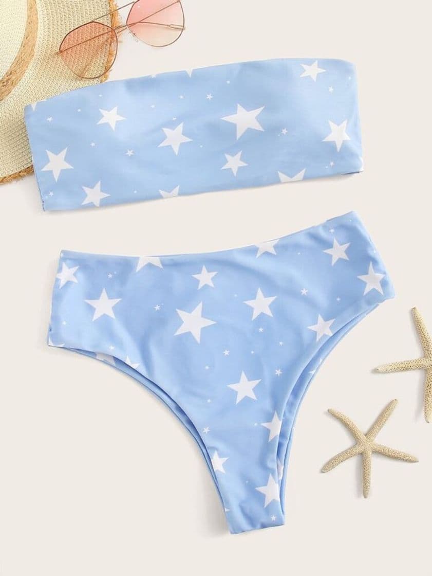 Fashion Biquíni Bandeau com estampa de estrelas 