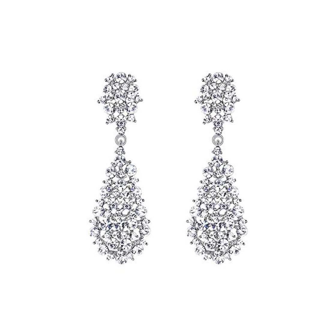 Product EVER FAITH Pendientes Mujer Estilo Artístico Flor Rhinestone Colgantes Aretes Retro Elegante para Regalo Novia Boda Fiesta Claro Tono Plateado