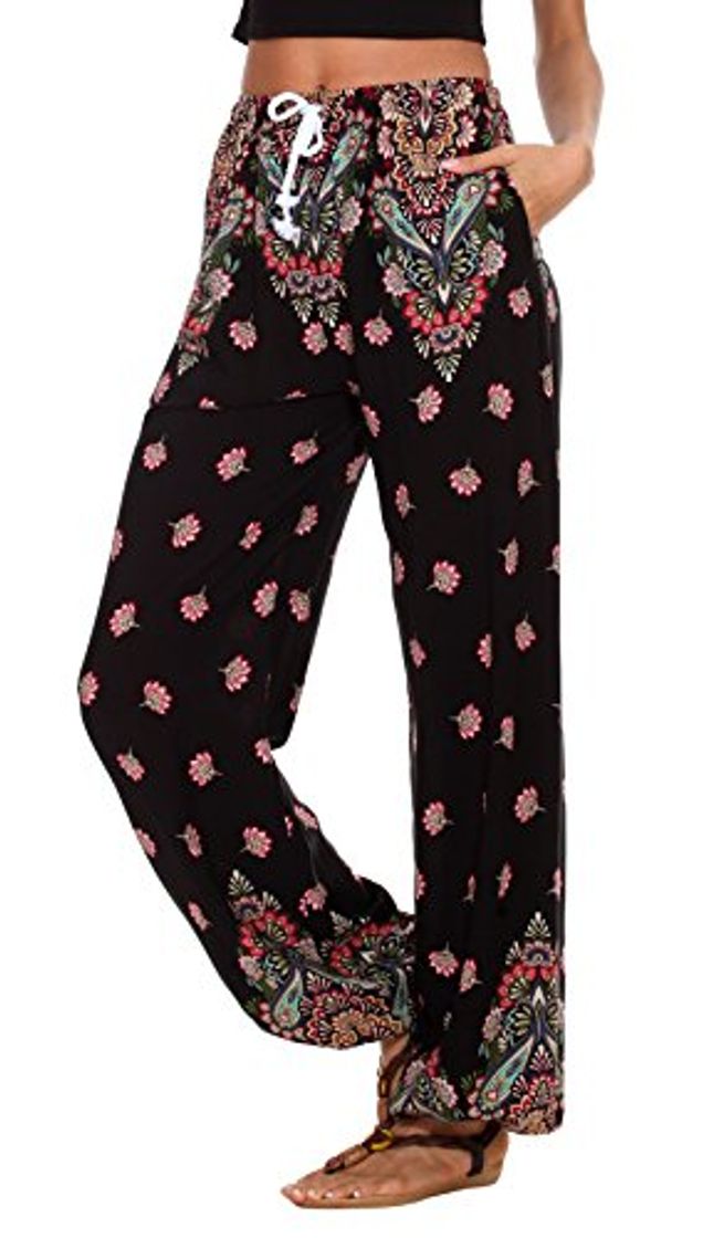 Fashion Urban GoCo Mujeres Casual Pantalones Harem Boho de Impreso Cintura de Cordón