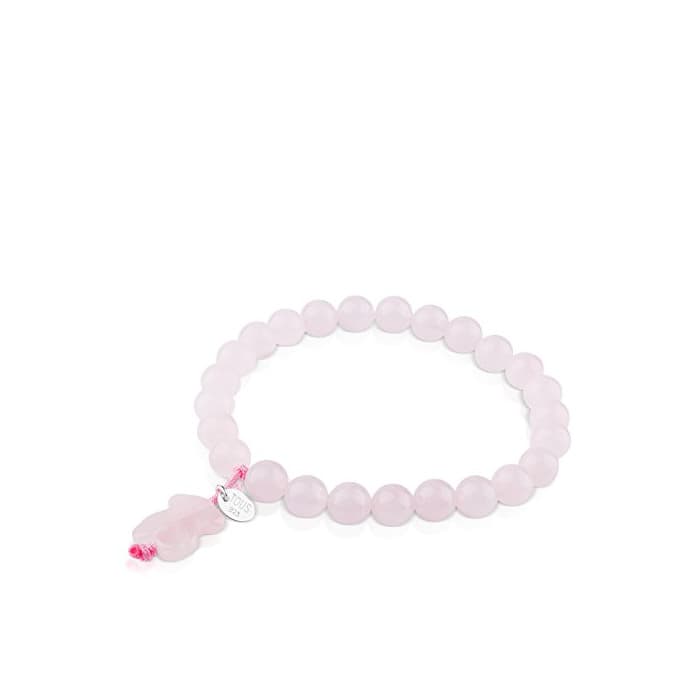 Moda TOUS Pulsera ajustable de mujer de cuarzo rosa y placa de plata