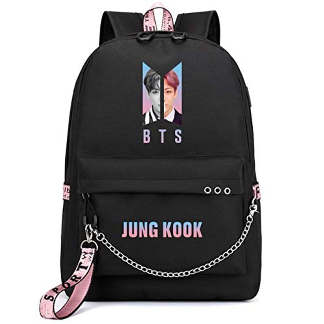 Product ZIGJOY Kpop Grupo de chicos coreanos Bangtan Boys Mochila Mochila escolar Mochila con puerto de carga USB Suga Jin Jimin Jung Kook Para aficionados Jungkook Negro