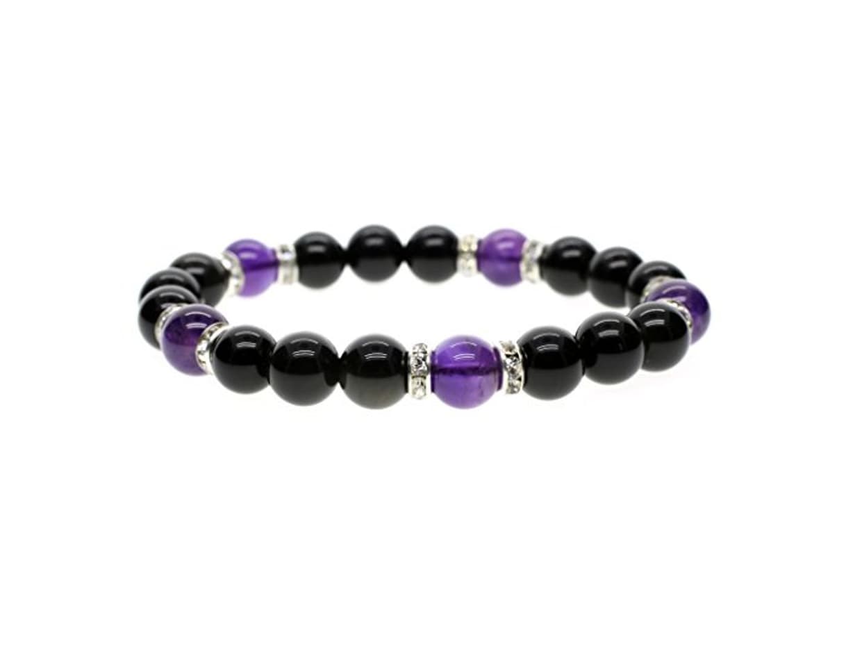 Fashion COAI® Pulsera de 8mm Piedra Natural Curación Reiki Obsidiana y Amatista para Mujer