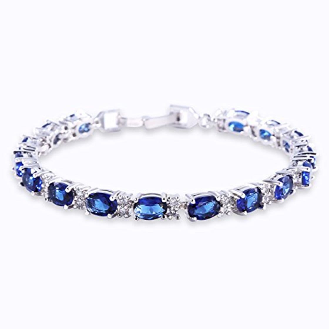 Fashion GULICX Oro Blanco galvanizado circonita Azul Cristal Pulsera Romana Tenis Pulsera Enlace