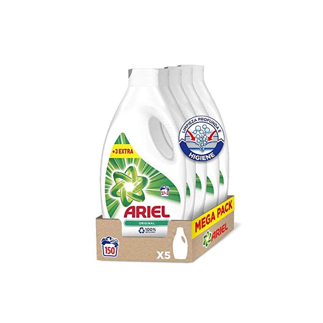 Product Ariel Original - Detergente líquido para la lavadora, 150 lavados (5 x