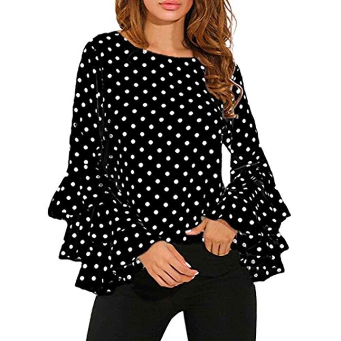 Producto Goodsatar Moda De Las Mujeres Manga de Campana Camisa Suelta del Lunar