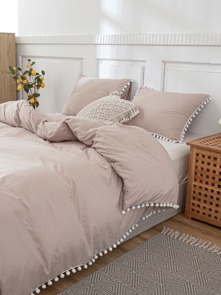 Moda Set de cama con pompóm sin relleno
