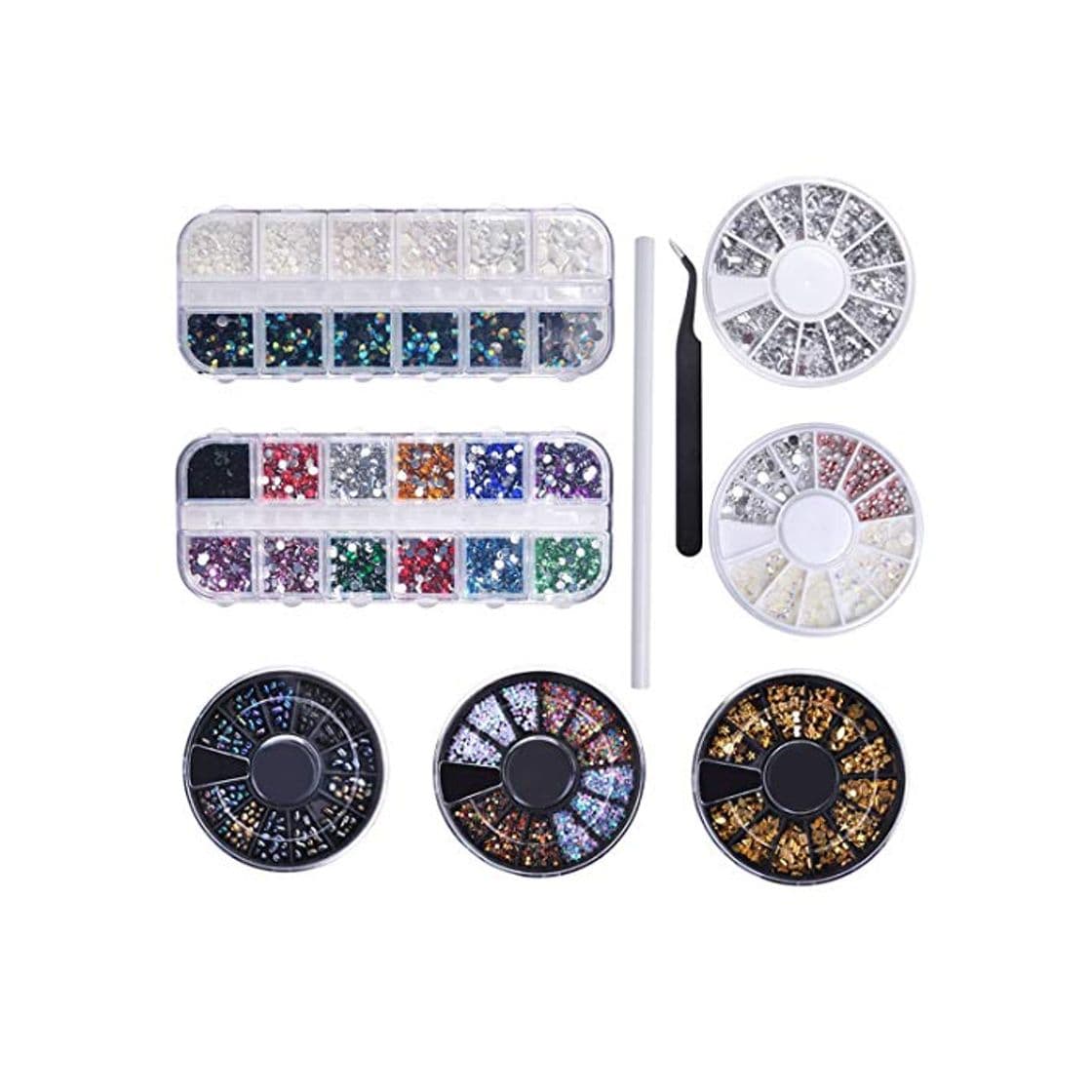 Producto Biutee Nail Art 7 Cajas Diamantes Decoracion para Uñas Kit Piedras Decorativas con 1pcs Selector y 1pcs Lápiz de Recogida