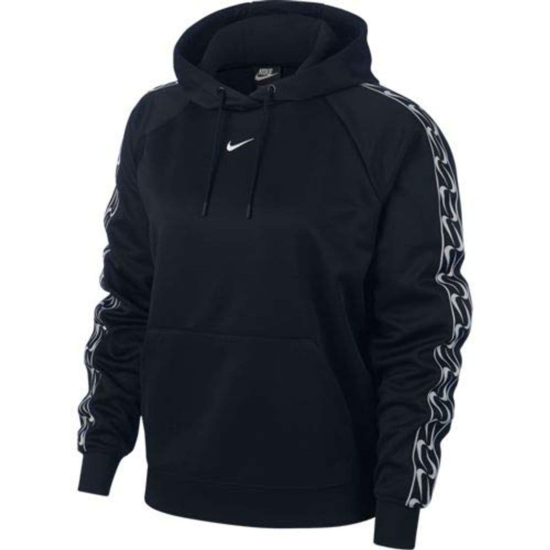 Moda Nike W NSW Hoodie Po Logo Tape Sudadera, Mujer, Black