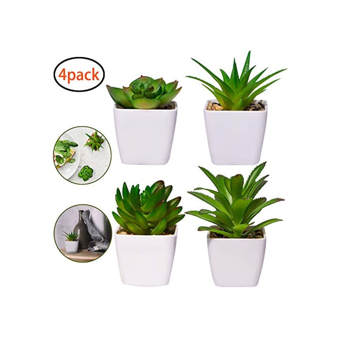 Product YHmall 4pcs Plantas Artificiales Decoracion Exterior de Suculentas con Macetas Plásticas de