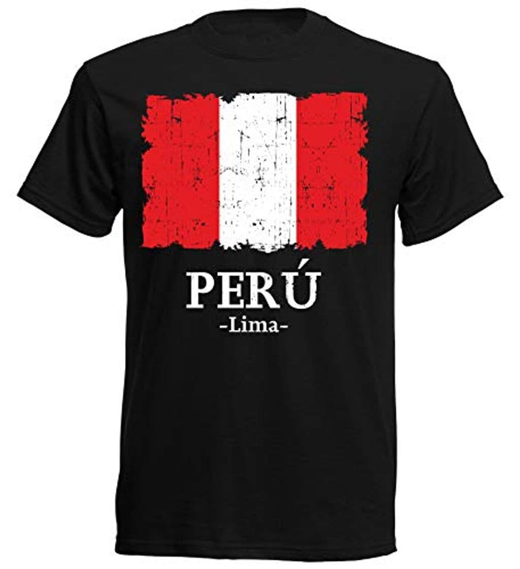 Moda Camiseta Peru Lima Army WM Vintage Destroy escudo per 11 Negro
 XL