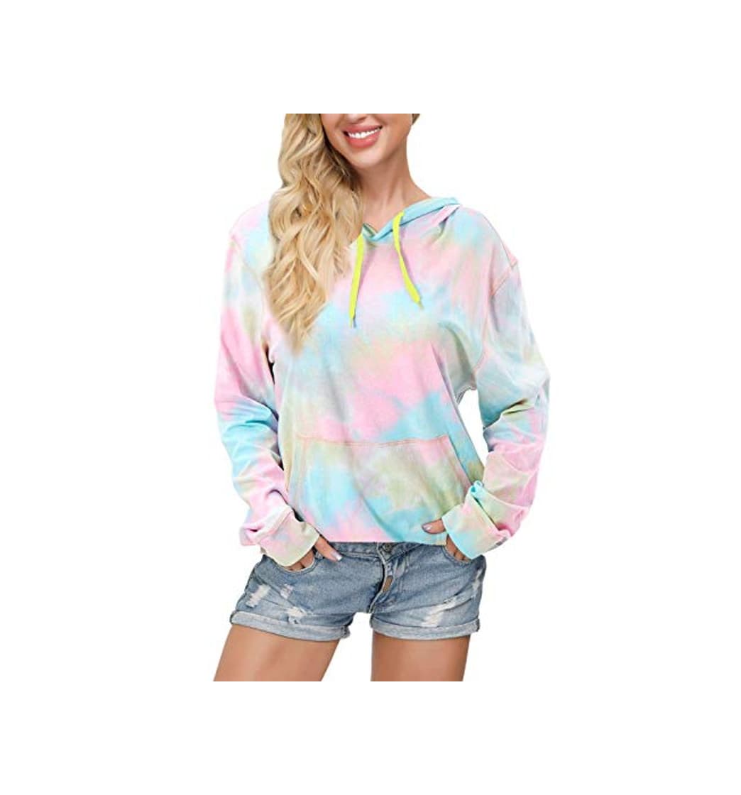 Moda TUONROAD Sudaderas con Capucha para Mujeres Chicas Tie Dye Estampado Hoodie Manga Larga Casual Sudadera S