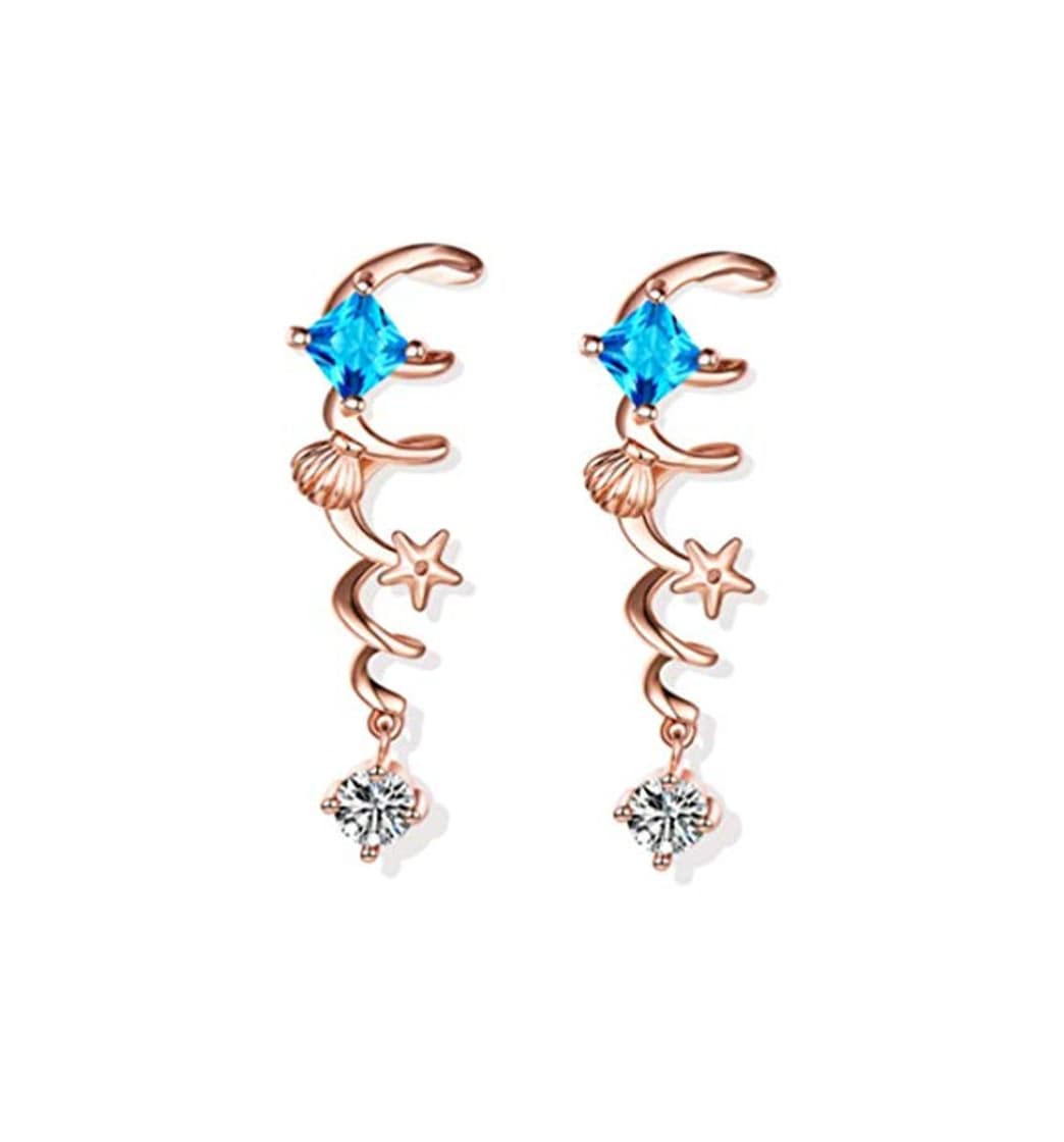 Moda Pendientes Algas Aqua Diamante azul Diamante rojo Pendientes Accesorios de mujer Pendientes