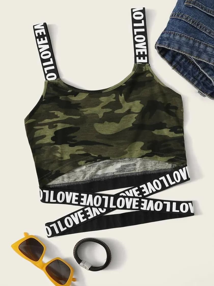 Fashion Love Graphic Camo Print Crop Top | SHEIN USA