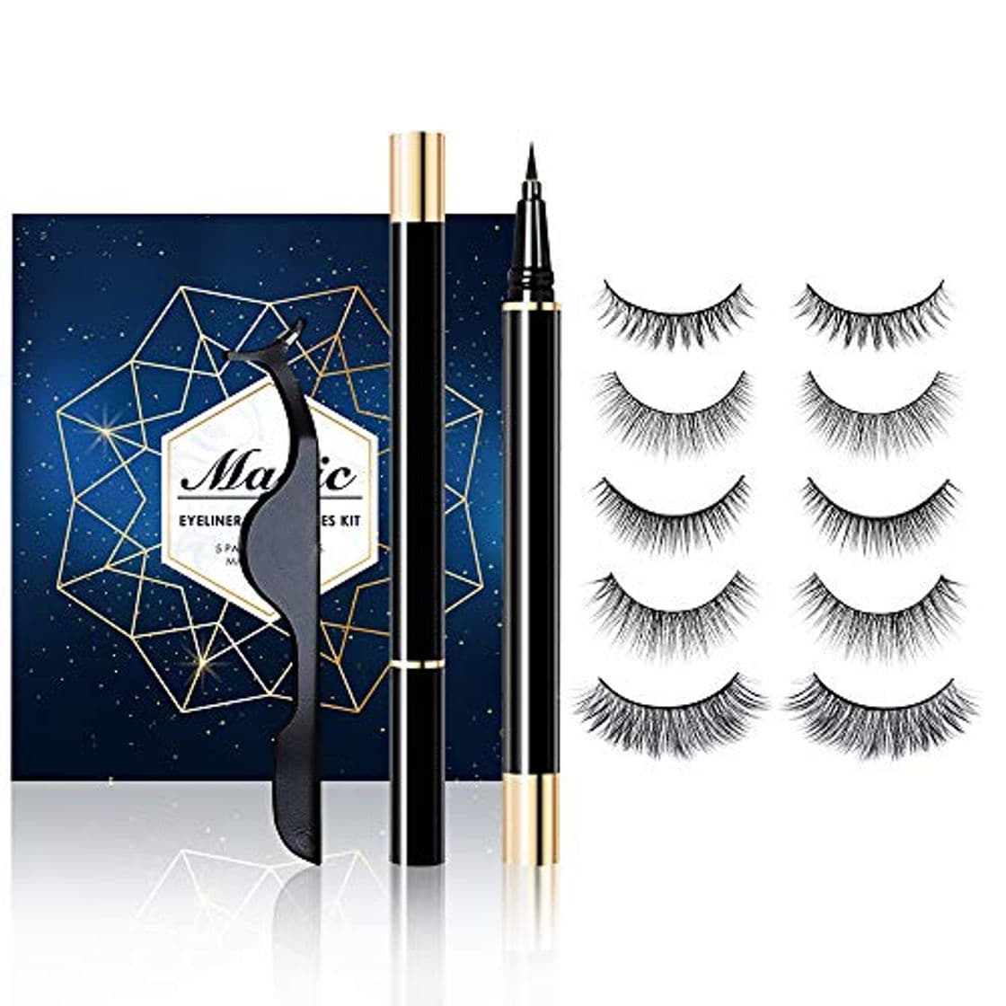 Producto Pestañas Magneticas Delineador,3D Pestañas Postizas Magnéticas Reutilizables Kit Pestañas Eyeliner Magnetic Eyelashes