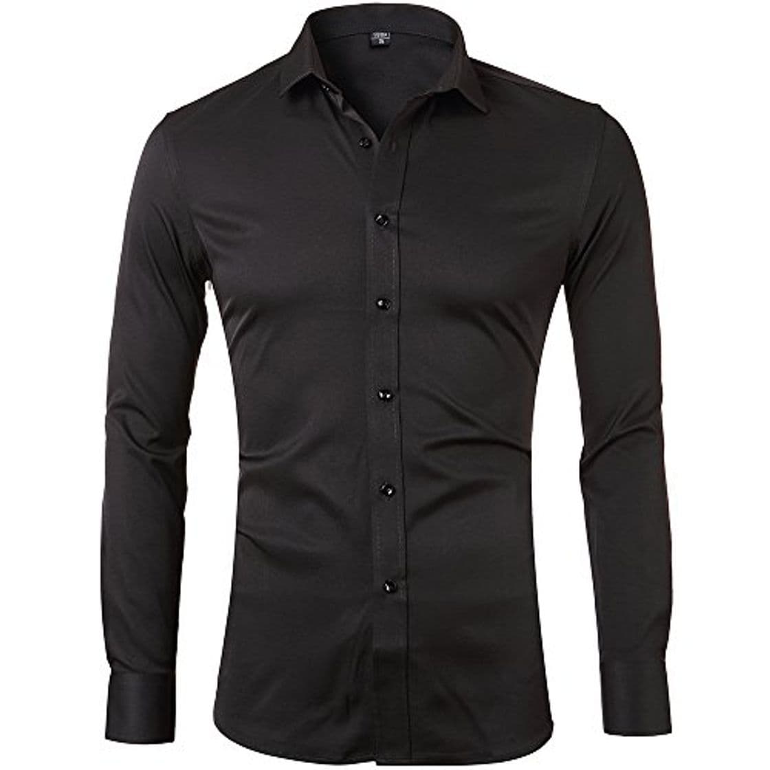 Moda Harrms Camisa Bambú Fibra Hombre, Manga Larga, Slim Fit, Camisa Elástica Casual/Formal