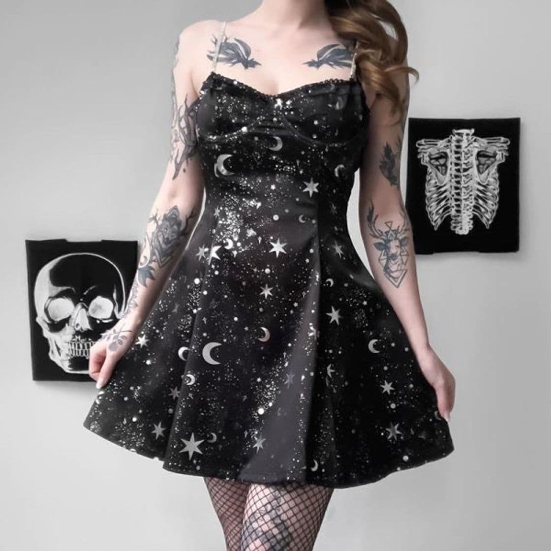 Fashion Vestido negro con estrellas y lunas ⭐️🌑