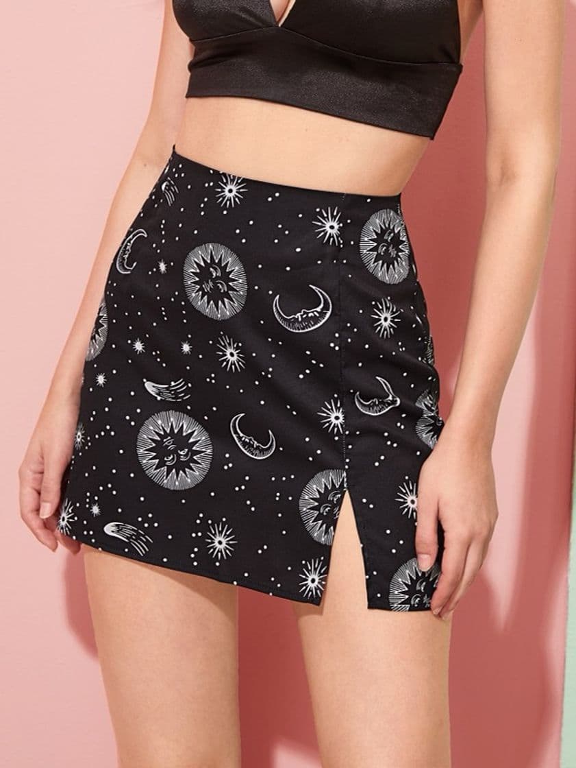 Fashion Falda corta negra de sol 🌞 y luna 🌒 