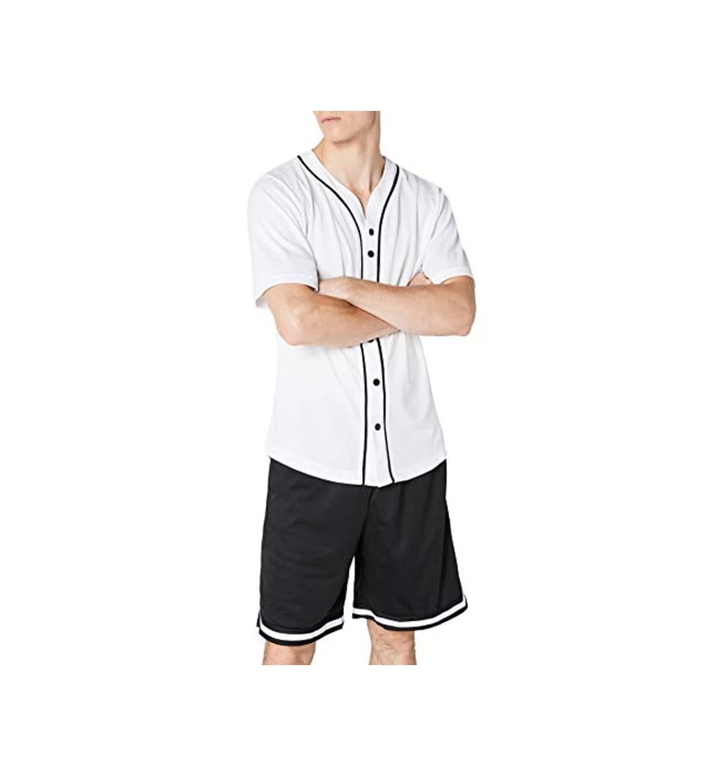 Moda Urban Classics Camiseta Baseball Mesh Jersey con Botones a Presión con Vivos