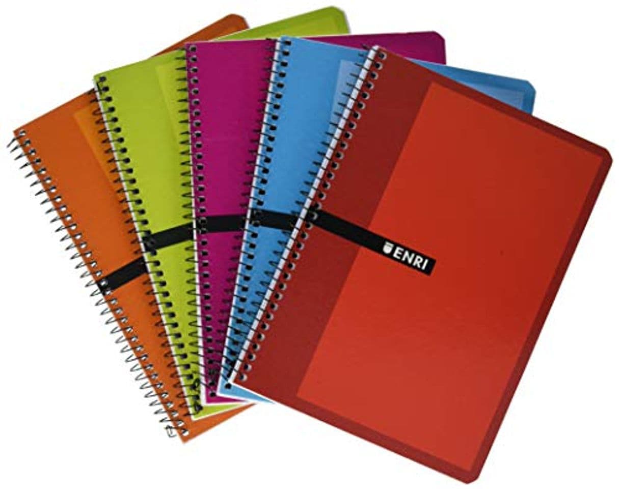 Product Enri 400042280 Pack de 5 cuadernos espiral, tapa plástico translúcido, Fº, surtido