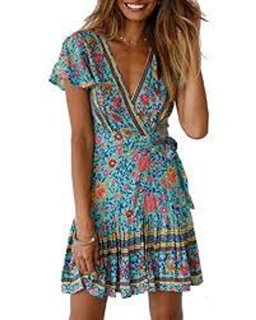 Product Abravo Mujer Vestido?Bohemio Corto Florales Nacional Verano Vestido Casual Magas Cortas Chic