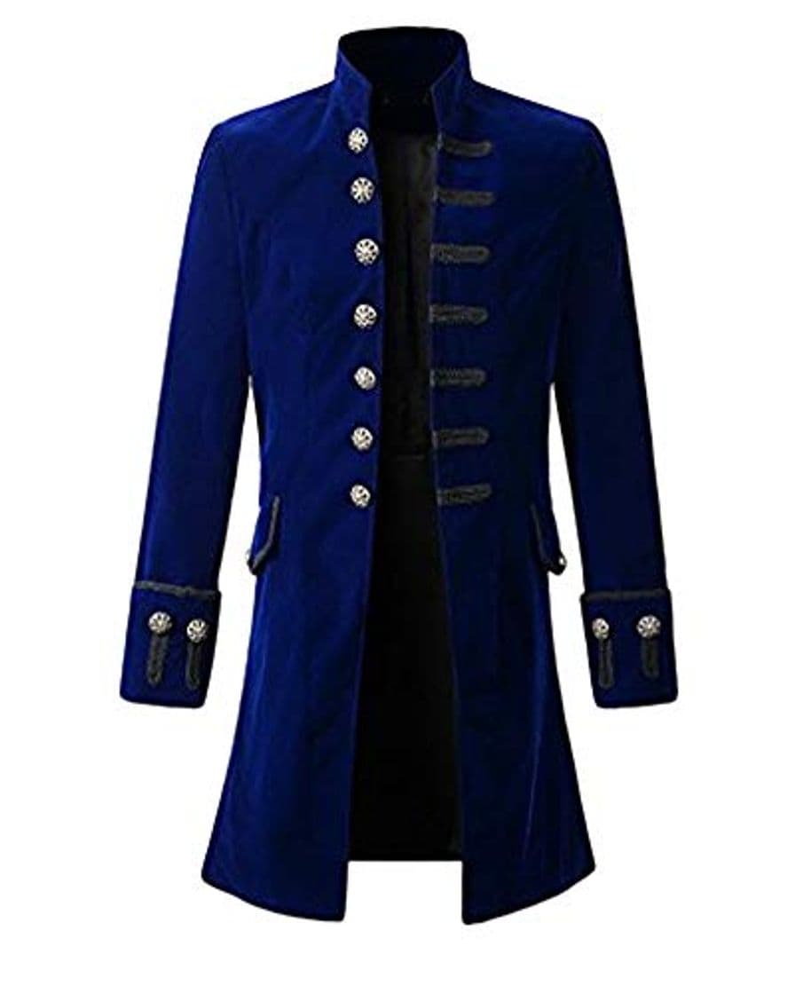 Fashion Hombres Chaqueta Traje Gotica Steampunk Vestido Victoriano Uniforme De Chaquetas Un Solo Pecho Abrigo Azul XL