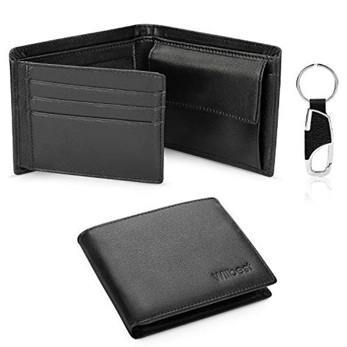 Producto Negro Billeteras Hombre Wilbest, Cartera de Piel, Carteras Hombre Cuero, Tarjetas de