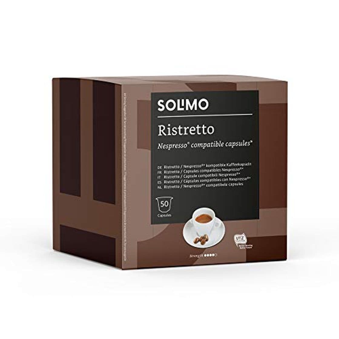 Producto Marca Amazon - Solimo Cápsulas Ristretto, compatibles con Nespresso - café certificado