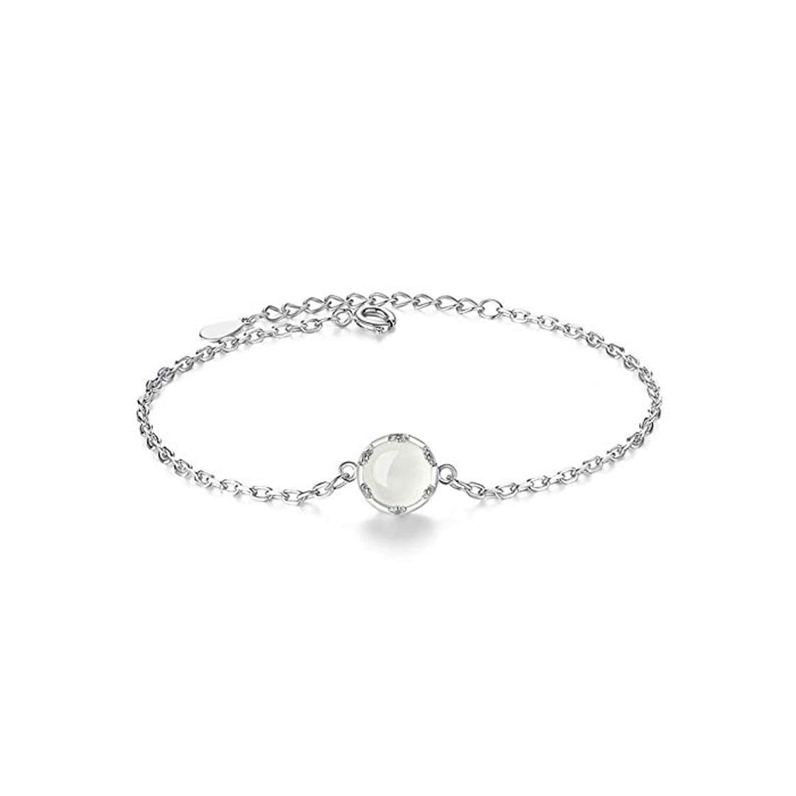 Fashion Nobrand Pulseras De Cadena De Plata Esterlina 925 Simples Calcedonia Pulseras De Piedra De Luz De Luna Brazaletes para Mujeres Pulseira 16cm