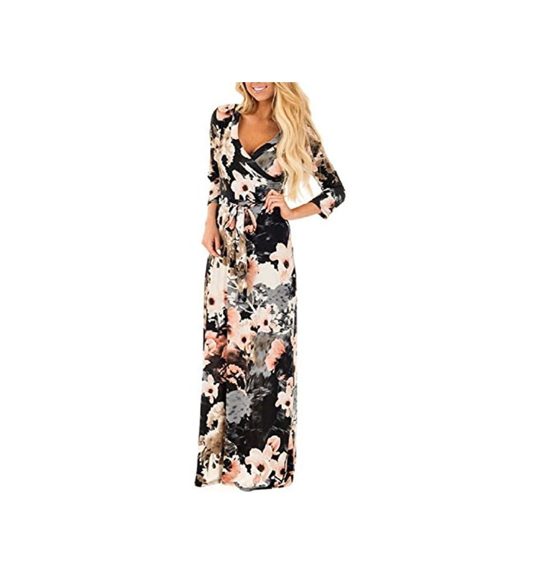 Producto Vestidos Estampados Flores Mujer de Verano Cuello en V Manga 3/4 Cintura