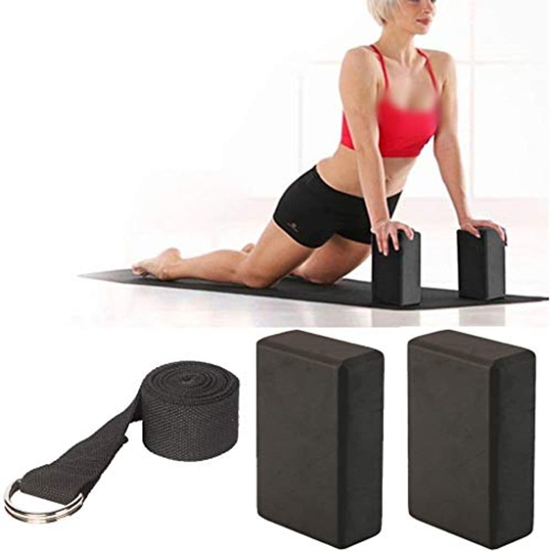 Producto Amycute 3 Piezas Set de Yoga Bloques de Yoga y Correa para Yoga para apoyar y Mejorar Las posturas y la flexibilidad para Hacer Ejercicios en Casa