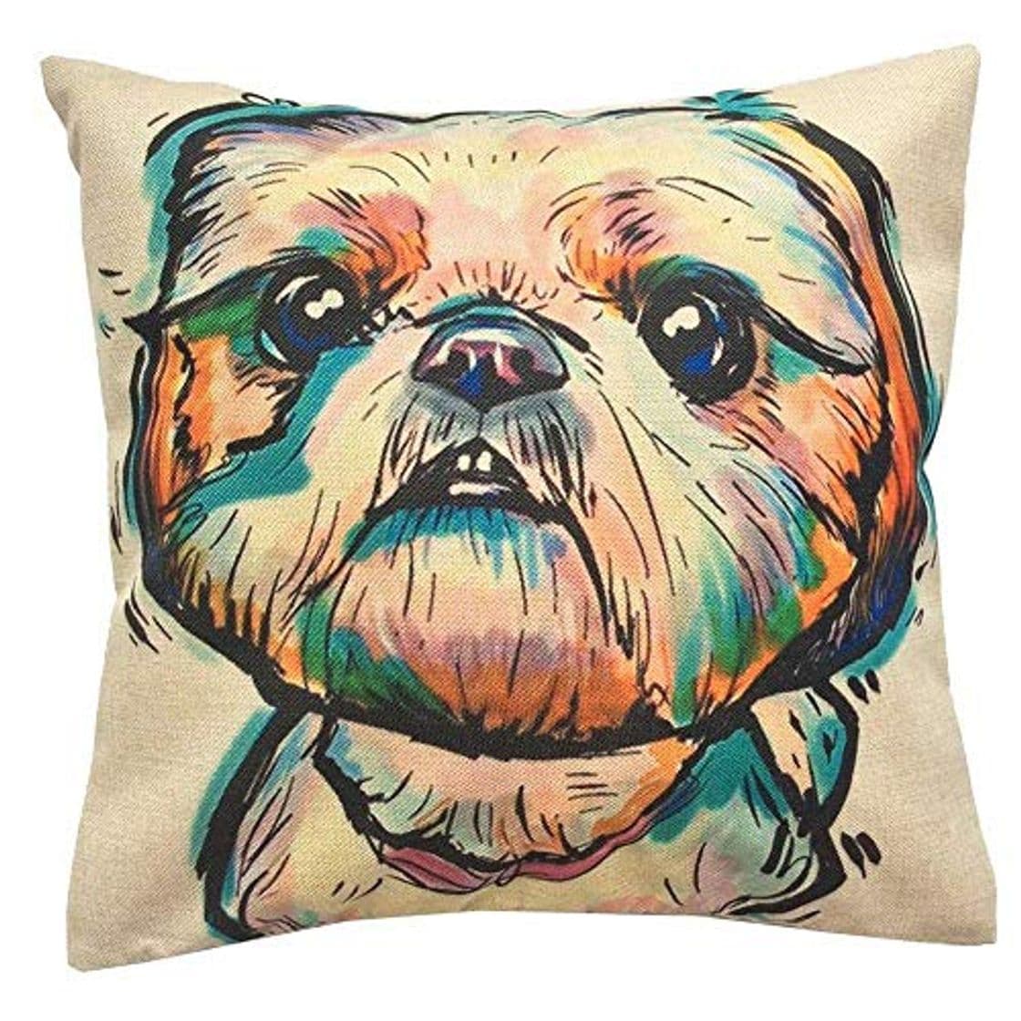 Product Moyun Acuarela Shih Tzu Perro Patrón de Algodón de Lino Funda de Cojín Throw Funda de Almohada Sofá del Coche Decoración del Hogar 18 Pulgadas