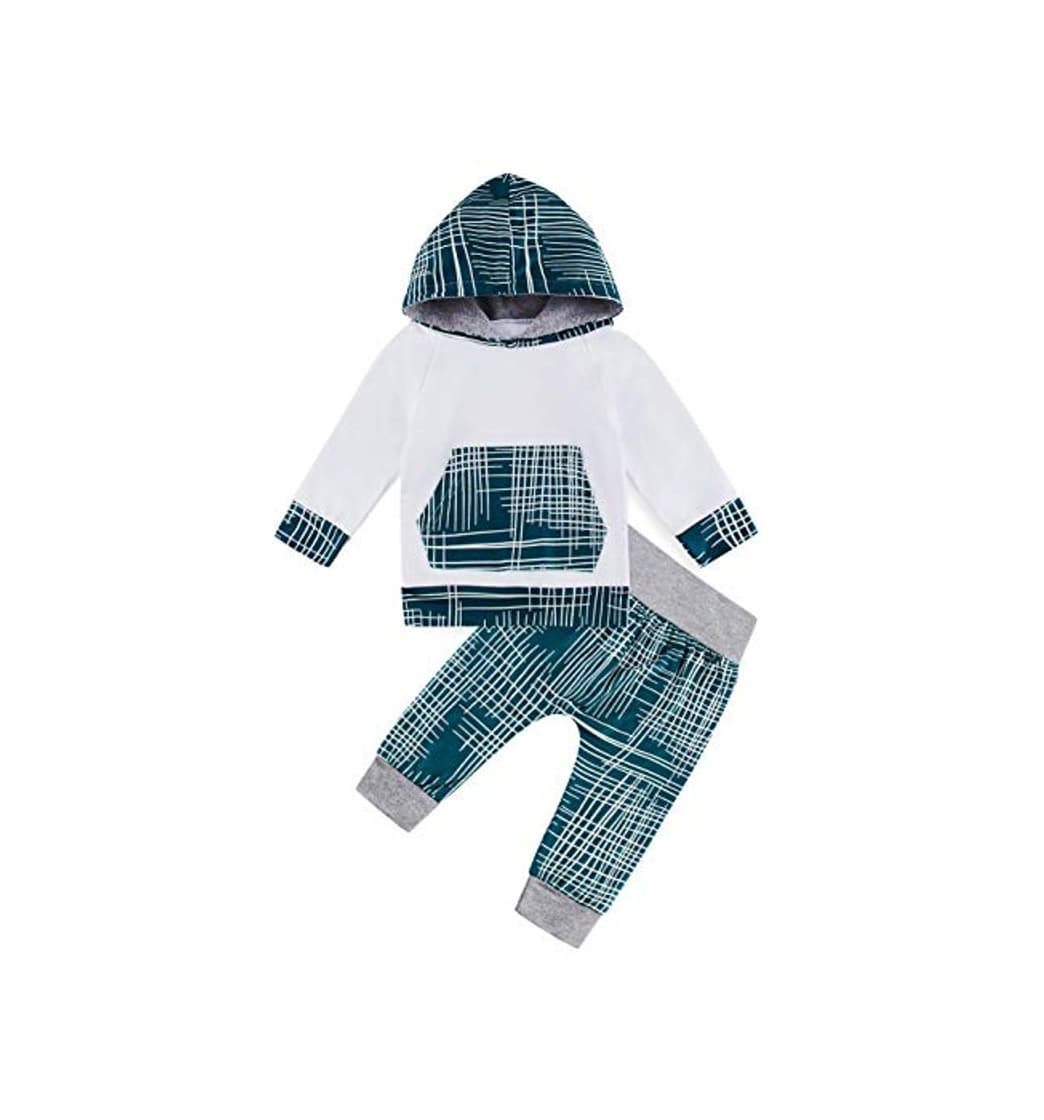 Moda 2 Piezas de Sudadera con Capucha para bebé Pantalone geometría niños Traje