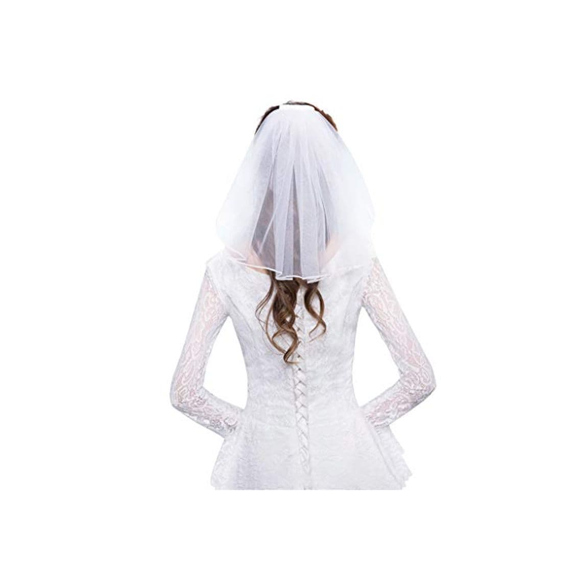 Producto JERKKY Vestido de Novia de Tul Velos Borde de la Cinta Blanca Piedras Falsas Perlas Cortas Pelo Nupcial Velo Peine Novia Hada Matrimonio Accesorios Tulle