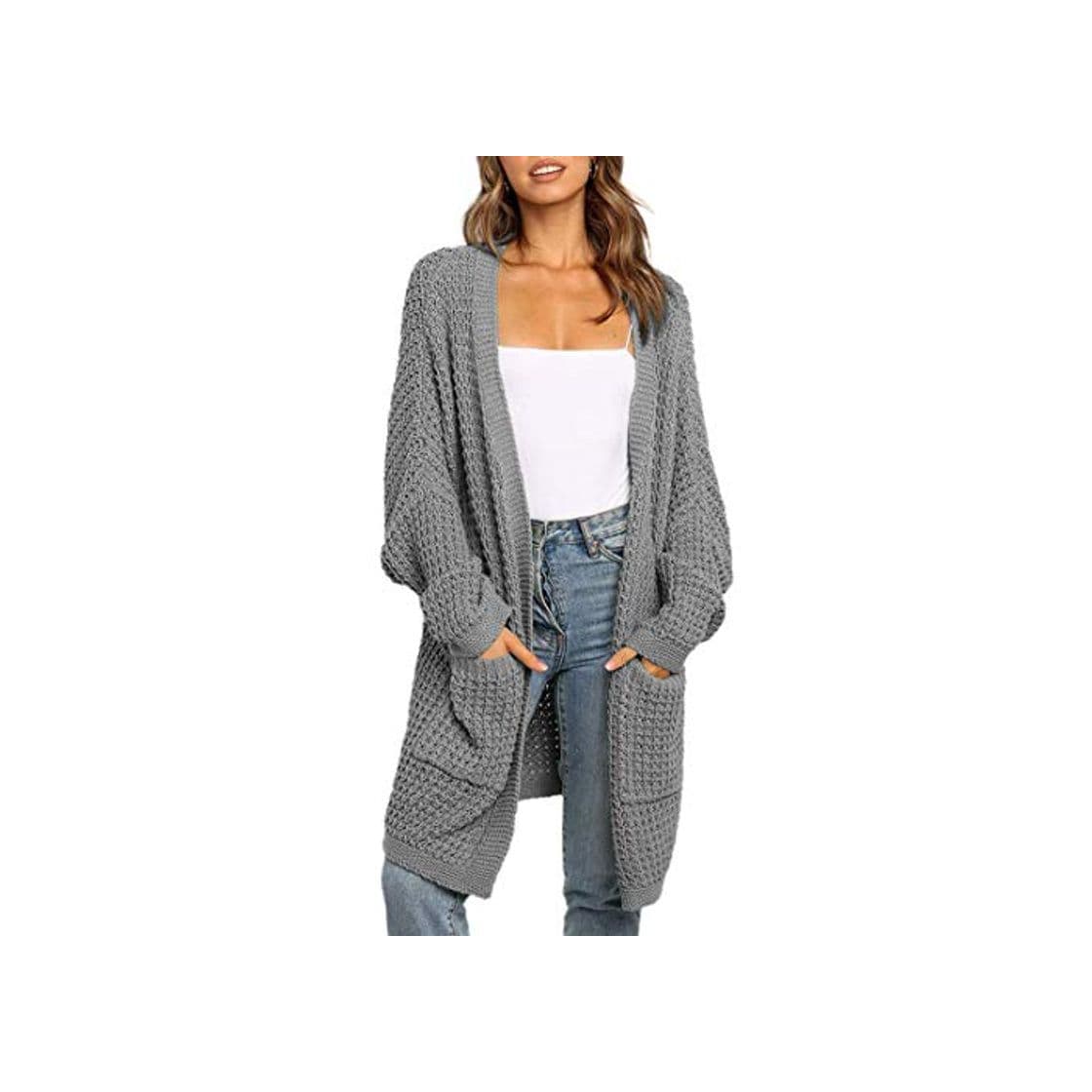 Fashion Puimentiua Cardigan Suéter Largo para Mujer Prendas de Punto Holgado de Manga Larga Murciélago con Bolsillos para Otoño Invierno