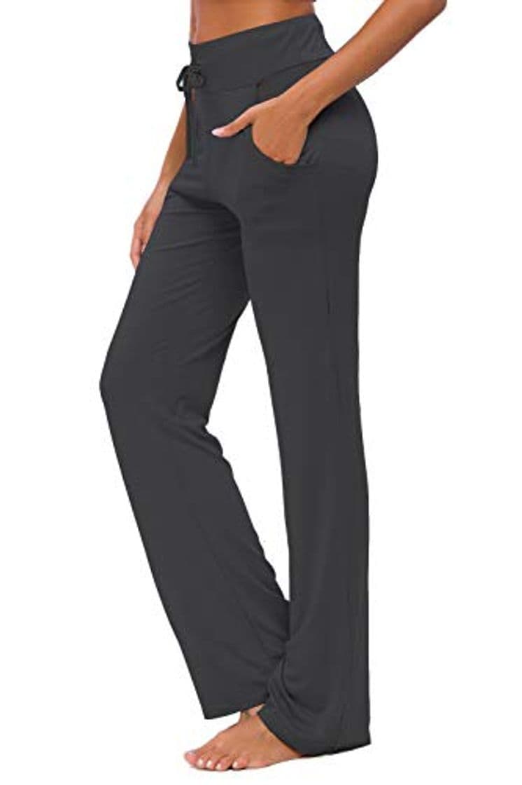 Fashion OURCAN Pantalones De Yoga para Mujer con Bolsillos Cordón De Pierna Ancha