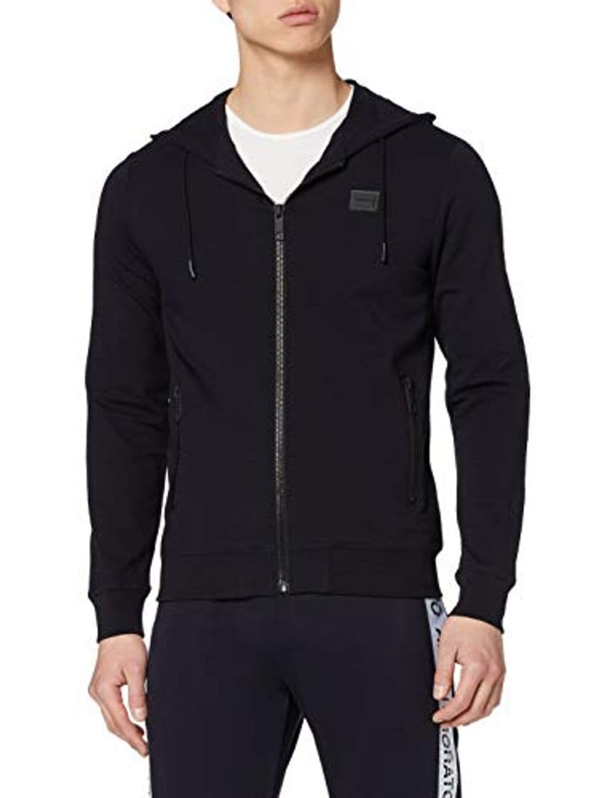 Moda Antony Morato Felpa Basica con Cappuccio, Zip E Placchetta Sudadera, Azul