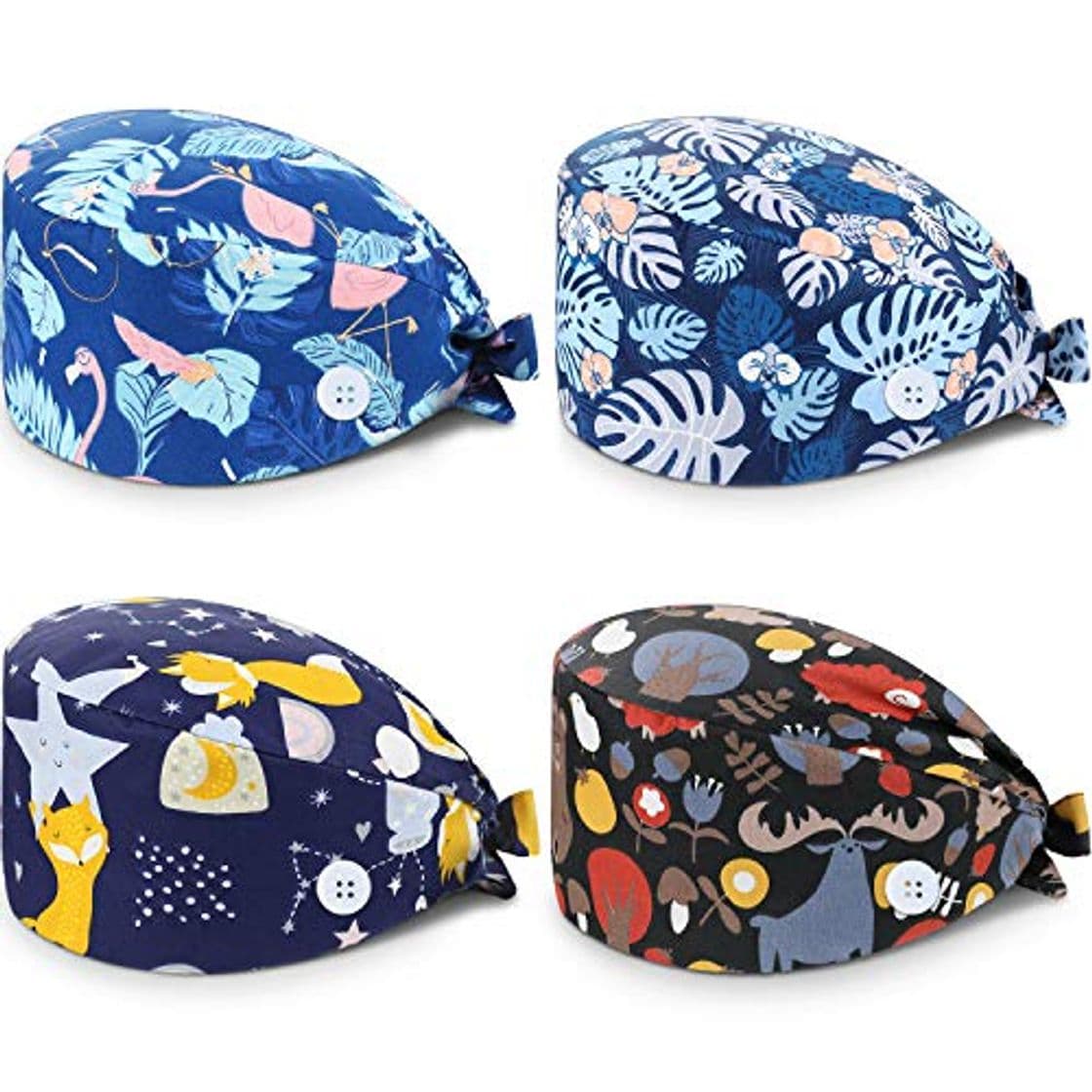 Producto SATINIOR 4 Paquetes Gorros Quirúrgicos Gorro Turbante Estampado Gorro Matorrales Bouffant de Pelo Ajustable Gorro Médico Unisex con Banda de Sudor para Belleza Trabajador Cuidado Personal