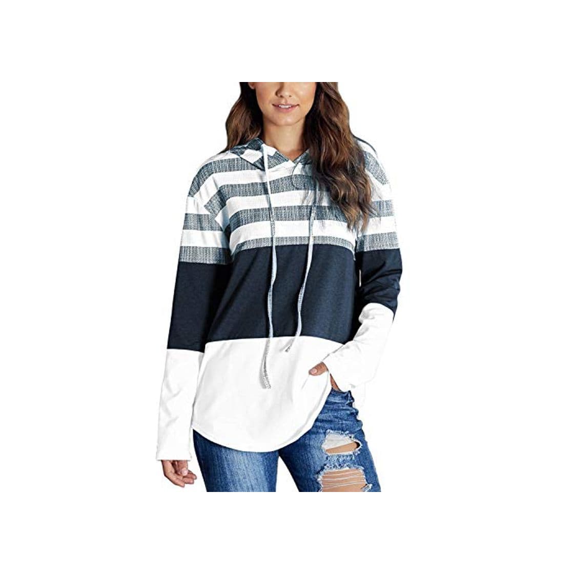 Fashion Jywmsc Sudaderas con Capucha de Bloque de Color a Rayas para Mujer Sudaderas con Capucha de Manga Larga