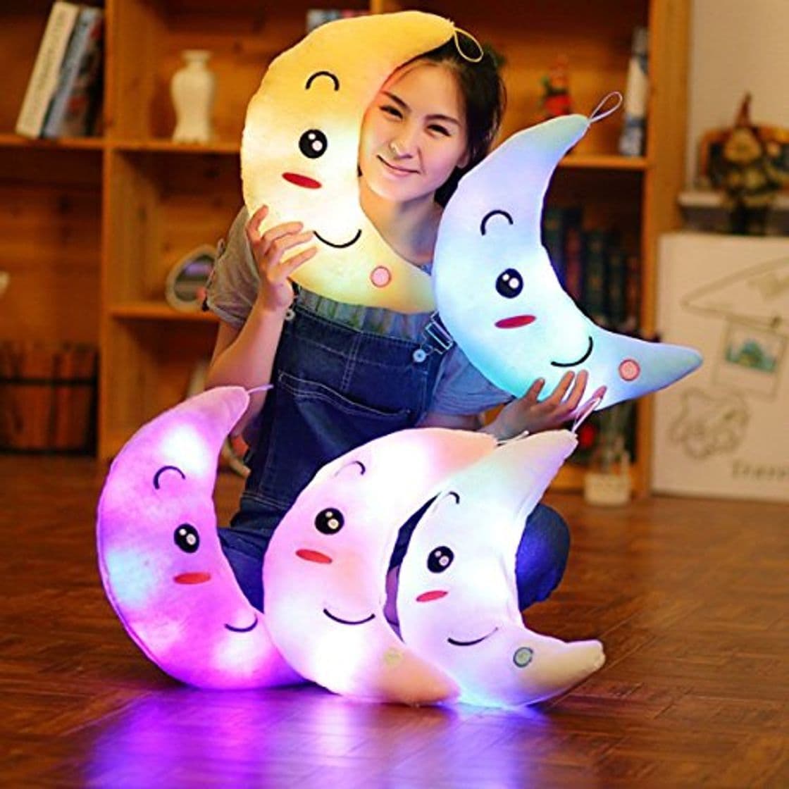 Producto LED Luminoso Luna Almohadas de felpa Bebé Niños Juguetes de peluche Decoración