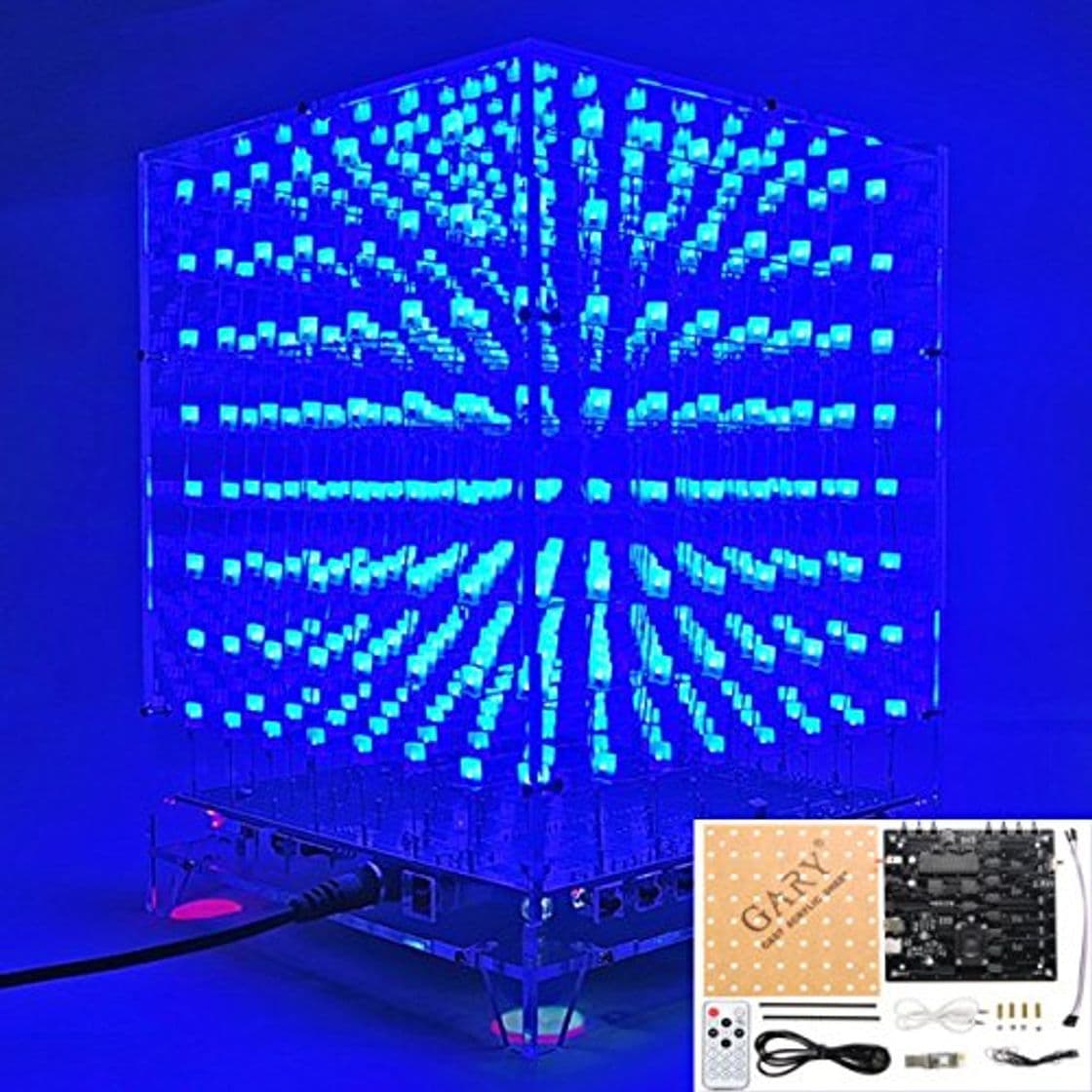 Producto Bluelover Kit De Cubo De Luz 3D 8 Azul Led Mp3 Music Spectrum DIY Kit Electrónico