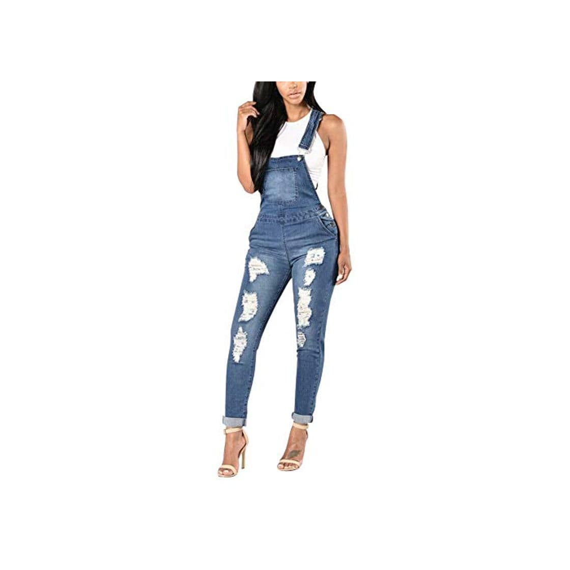 Moda Xinvivion Mujeres Jeans Rasgado Overoles De Mezclilla