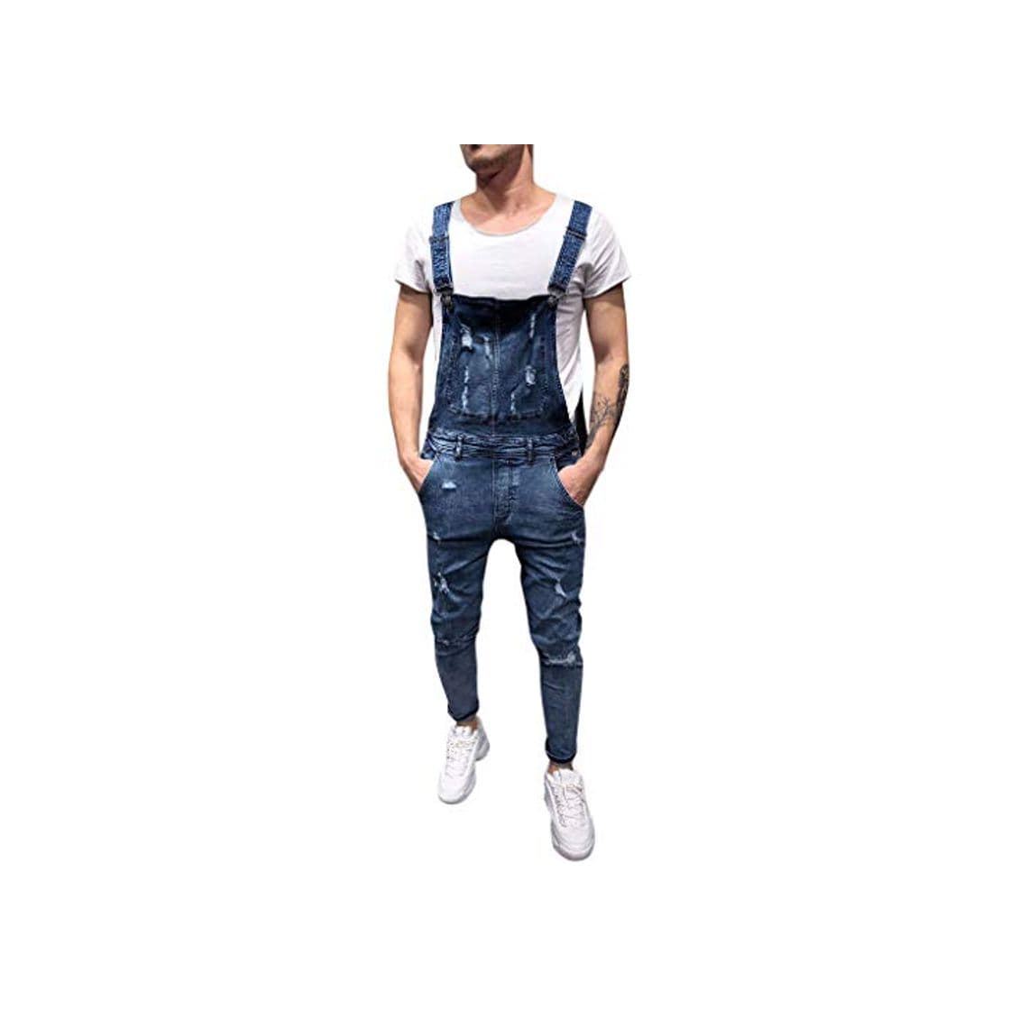 Fashion Peto Corte Ajuste Holgado Pantalón Chandal Hombre Mono Vaquero Mezclilla Jumpsuit Casual