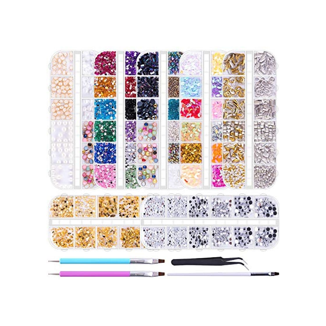 Producto Duufin 10014 Piezas Diamantes de Imitacion de Arte de Uñas Pedrería con 1 Pieza Pinza 2 Piezas Plumas de Uñas para Decoración de Arte de Uñas