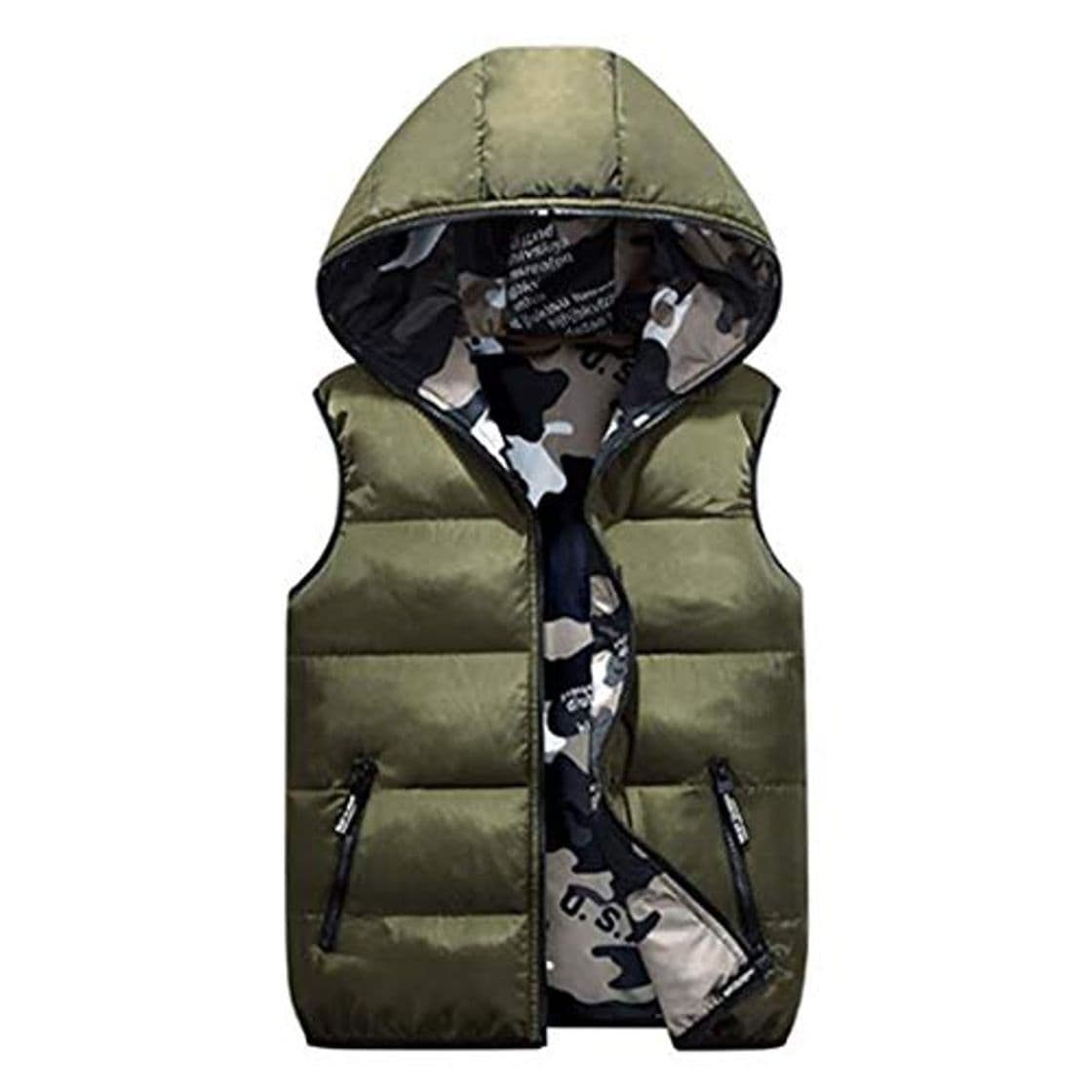 Product MU CHAOHAI Chaleco de Plumón para Niños Chaleco con Capucha de Invierno Chaleco Reversible para Niñas Chaqueta de Invierno sin Mangas de Camuflaje