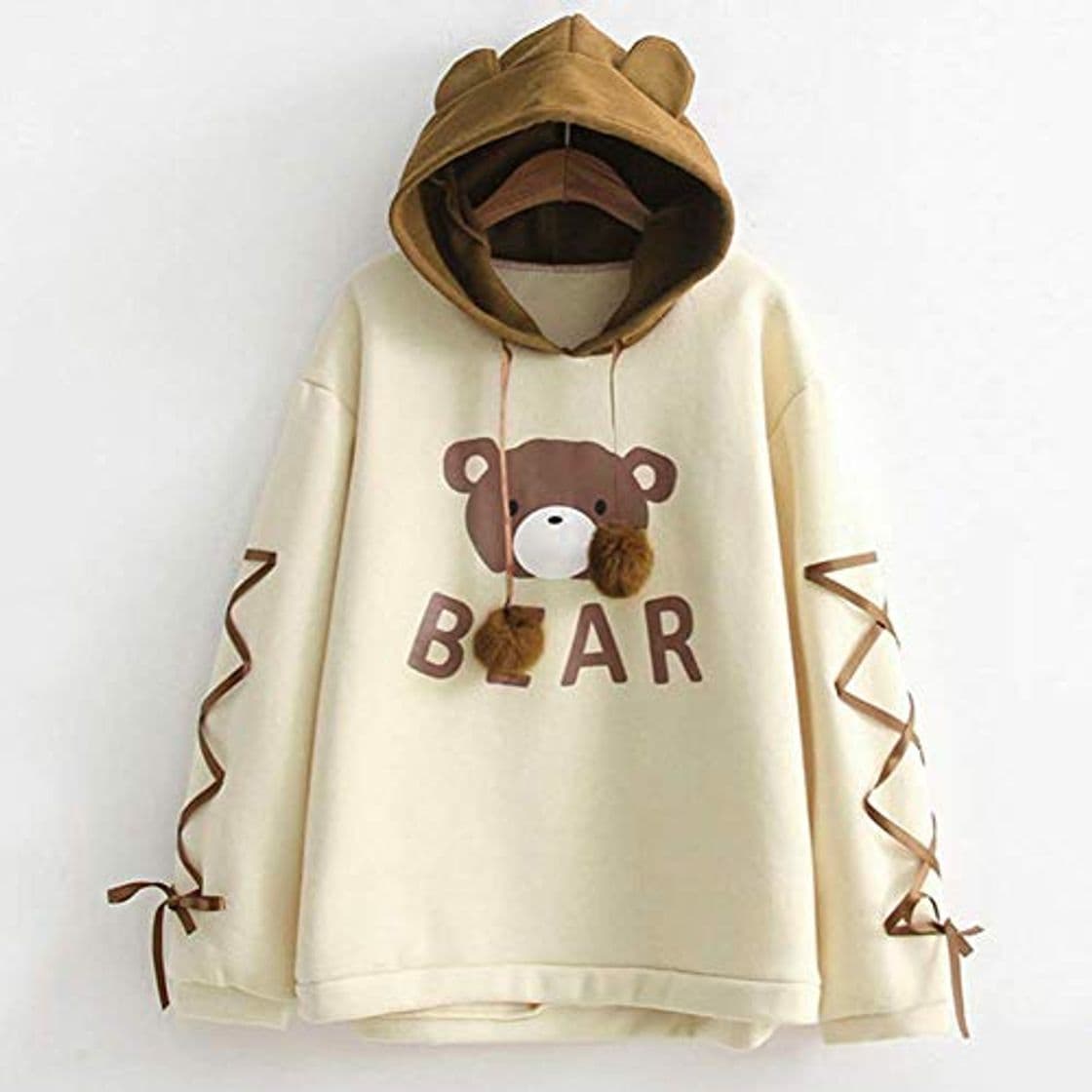 Moda Generic Brands 2020 New Wear A Bear Cap Hoodies Sudadera Top Manga Larga para Mujer con una Cinta Bola de Pelo Sudadera con Capucha Linda Sudadera con Capucha Harajuku Sudaderas