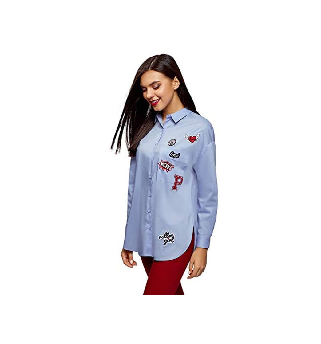 Producto oodji Ultra Mujer Camisa Oversize con Parches, Azul, ES 44