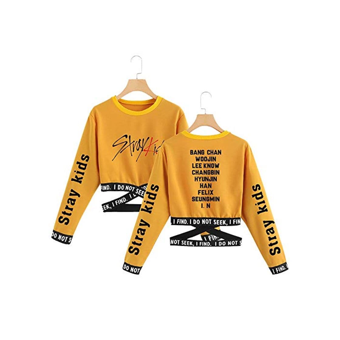 Fashion KPOP Stray Kids Sudaderas Corto Camisa de Manga Larga Impresión Pullover Crop Tops Blusa Casual Suelto Suéter para Mujeres Fans Bang Chan Changbin Hyunjin Felix Seungmin Jeongin Jisung Minho